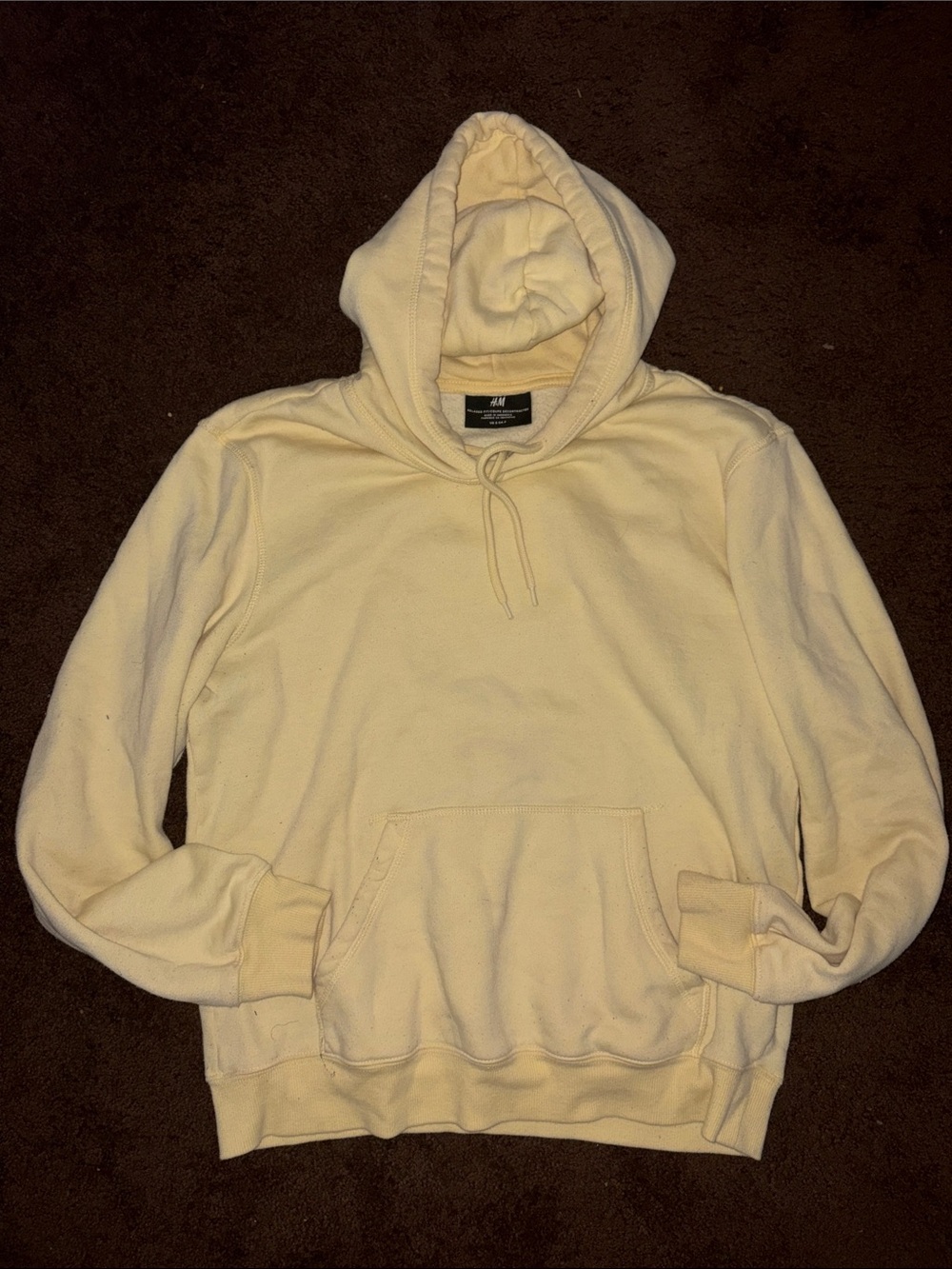 H&M Cream Yellow Men's Pullover Hoodie with Kangaroo Pocket